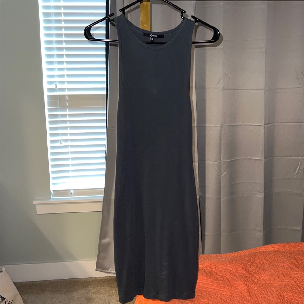 Quince Dark Green/Gray Ribbed Knit Top- NWOT
